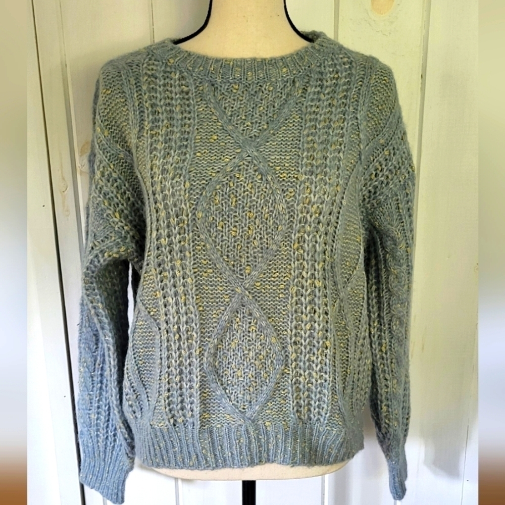 Timing Cable Knit Lightweight Oversized Crewneck Sweater